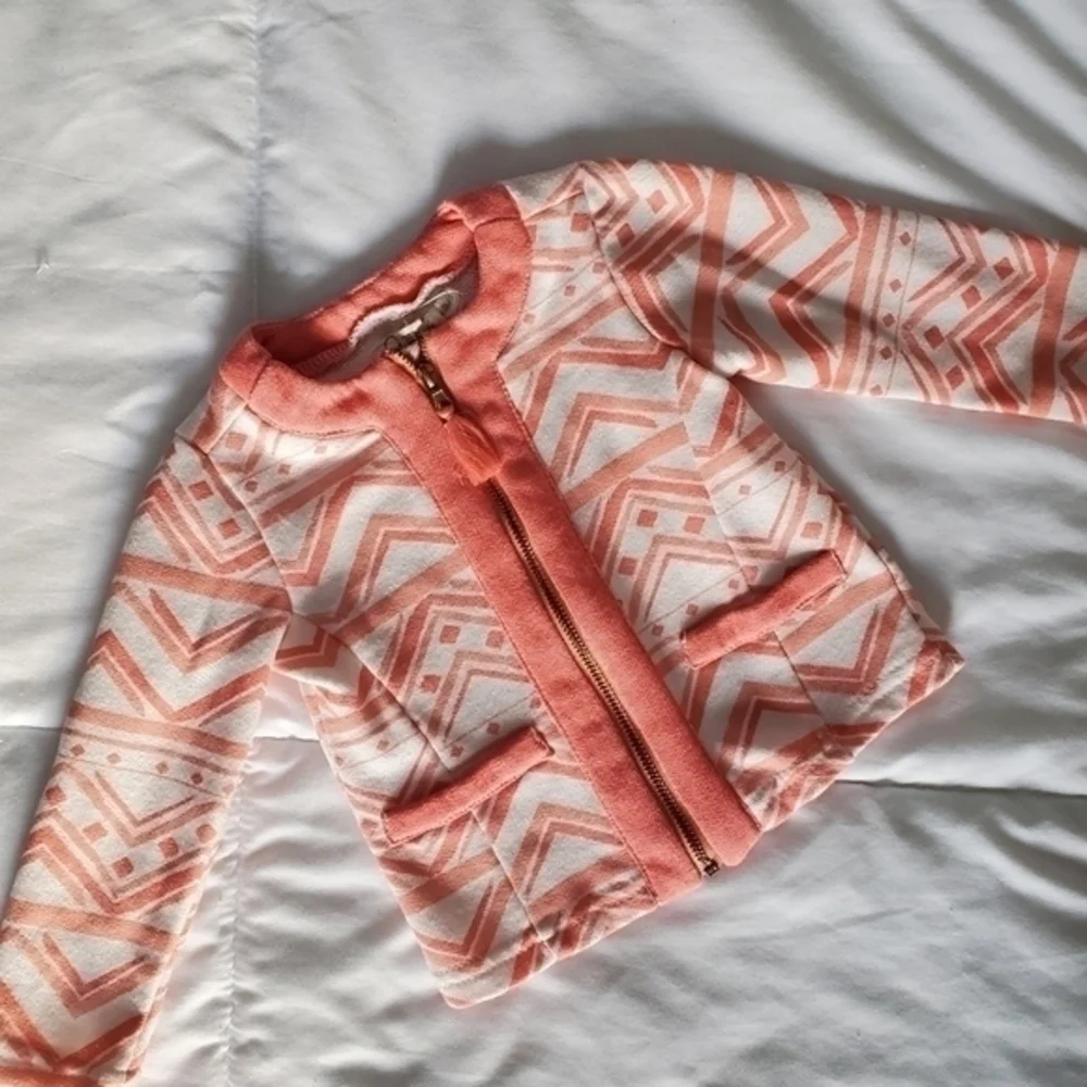 Baby Jessica Simpson jacket. Size 12‎ months. Bohemian. Zip. Pink and whi…